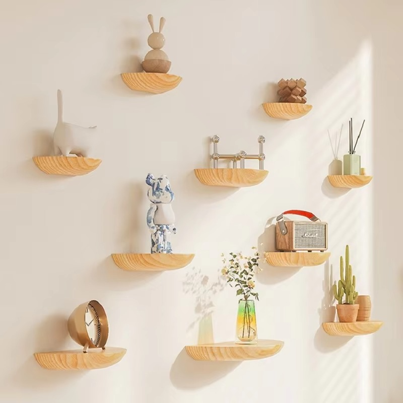Oak & Coral | Half-Round Wooden Wall Shelf | Stylish and Space-Saving | Natural Wood
