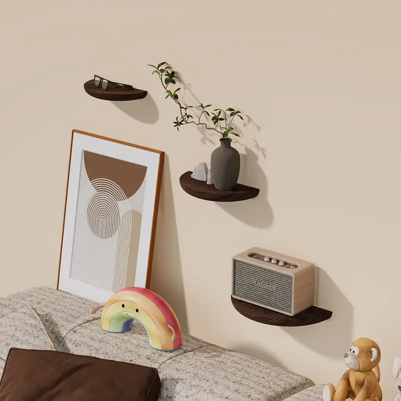 Oak & Coral | Half-Round Wooden Wall Shelf | Stylish and Space-Saving | Natural Wood