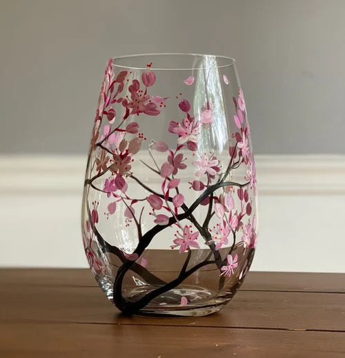 Oak & Coral | Hand Painted Four Seasons Tree Wine Glasses | Unique Art