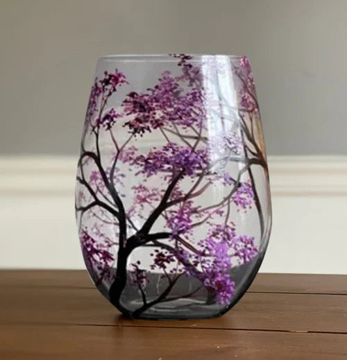 Oak & Coral | Hand Painted Four Seasons Tree Wine Glasses | Unique Art