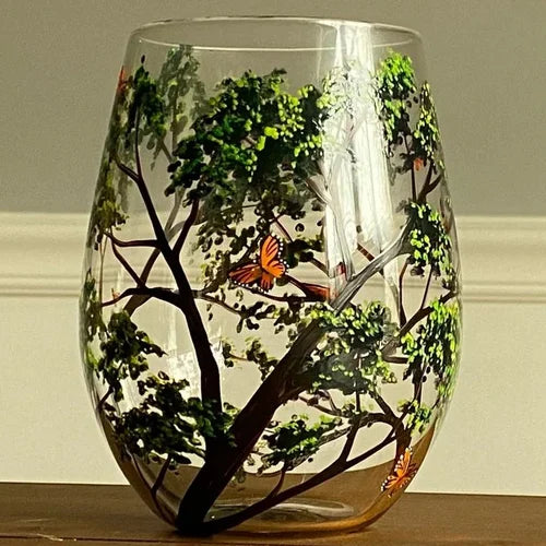 Oak & Coral | Hand Painted Four Seasons Tree Wine Glasses | Unique Art