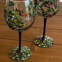 Oak & Coral | Hand Painted Four Seasons Tree Wine Glasses | Unique Art