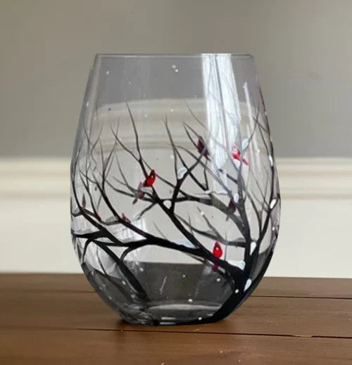 Oak & Coral | Hand Painted Four Seasons Tree Wine Glasses | Unique Art