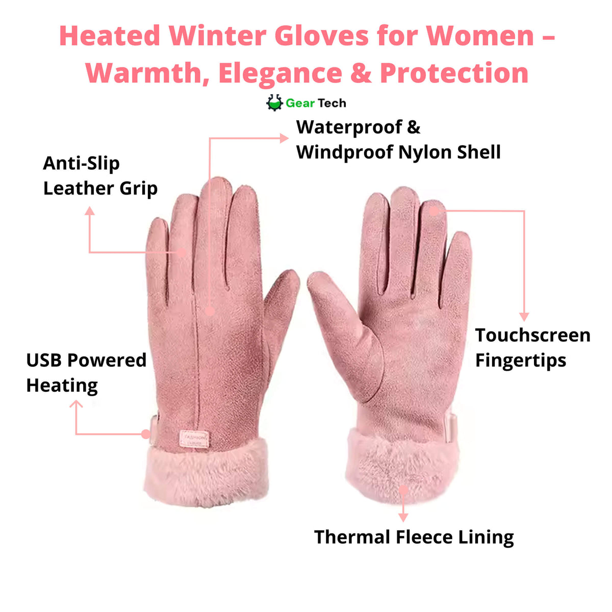 Oak & Coral | Heated Gloves for Women UK – Women's Thermal Waterproof Winter Gloves with Touch Screen & USB Rechargeable Warm Design