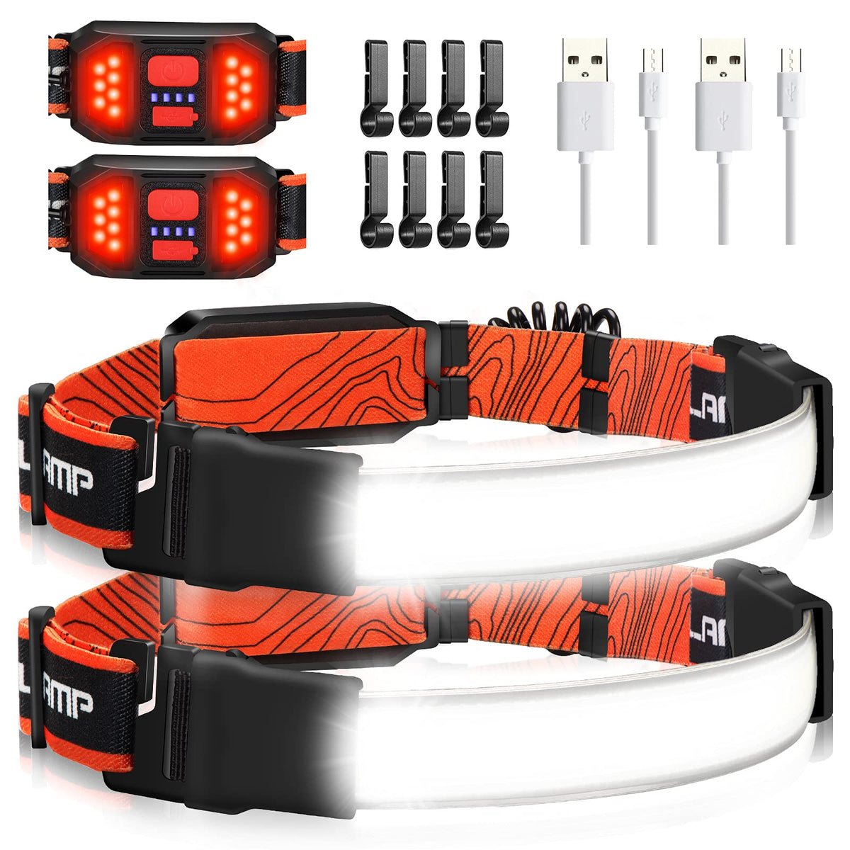 Oak & Coral | Hopedone Rechargeable Headlamp 1000 Lumens, 230° Wide Angle, Waterproof, 2-Pack, Orange