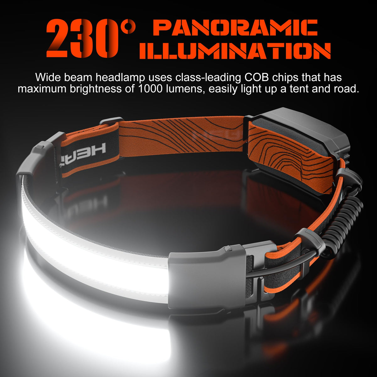 Oak & Coral | Hopedone Rechargeable Headlamp 1000 Lumens, 230° Wide Angle, Waterproof, 2-Pack, Orange
