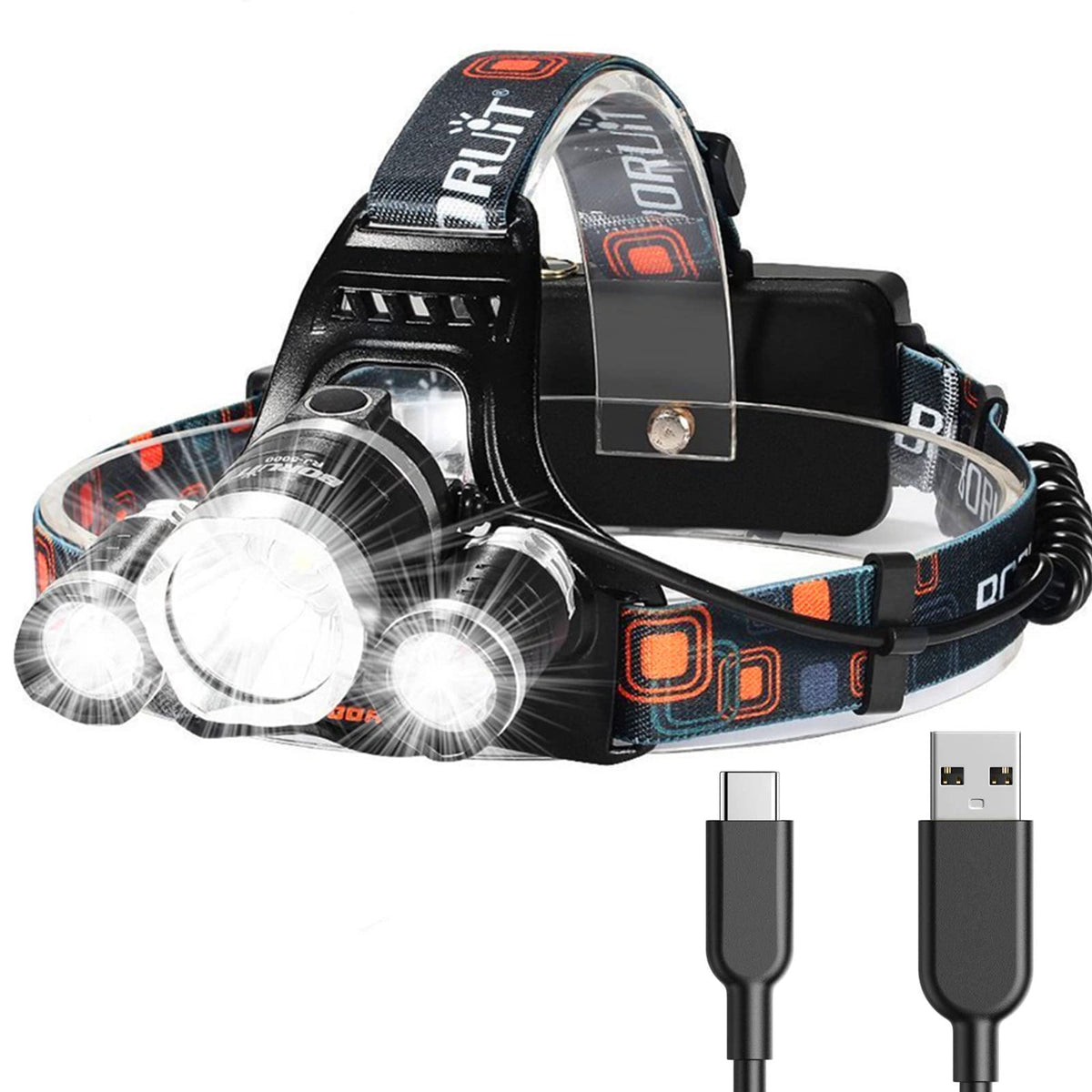 Oak & Coral | Hqdz-Td 20000 Lumen Rechargeable Headlamp - Waterproof, Adjustable Light for Outdoors, Hunting, Camping