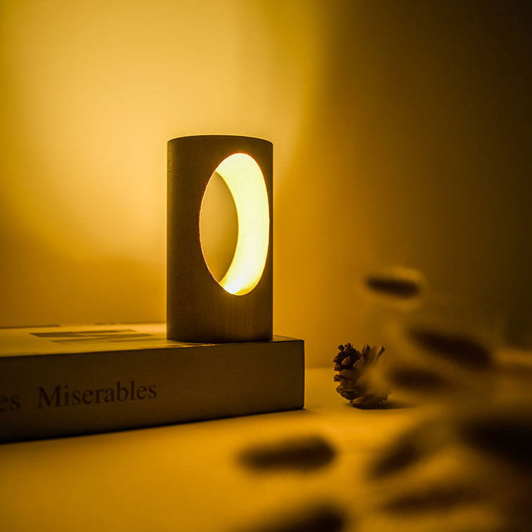 Oak & Coral | Japanese Solid Wood Rectangular Column LED Night Lamp USB Table Lamp