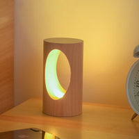 Oak & Coral | Japanese Solid Wood Rectangular Column LED Night Lamp USB Table Lamp