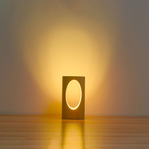 Oak & Coral | Japanese Solid Wood Rectangular Column LED Night Lamp USB Table Lamp