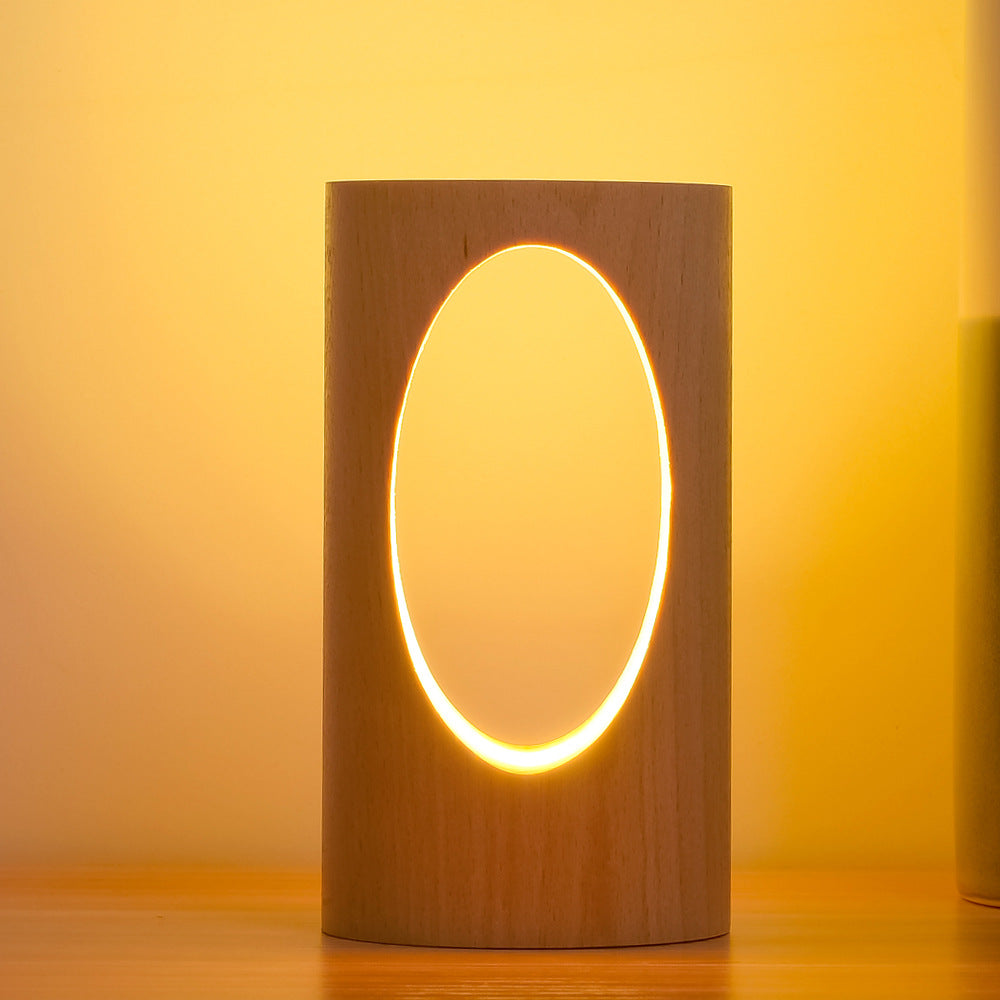 Oak & Coral | Japanese Solid Wood Rectangular Column LED Night Lamp USB Table Lamp