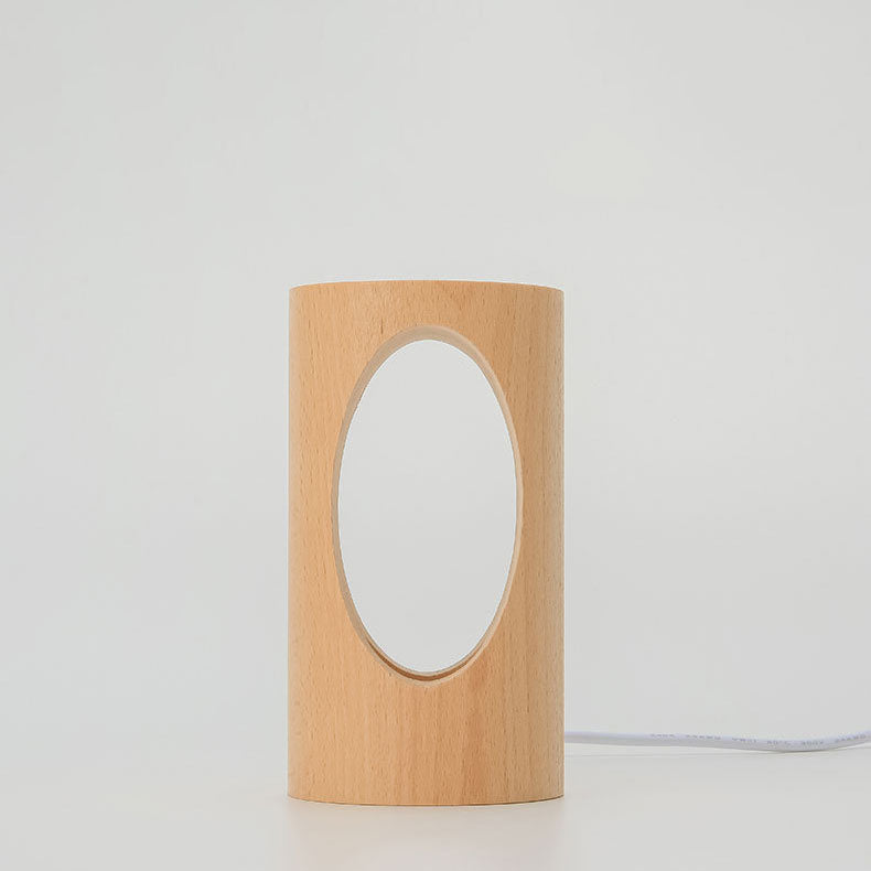 Oak & Coral | Japanese Solid Wood Rectangular Column LED Night Lamp USB Table Lamp