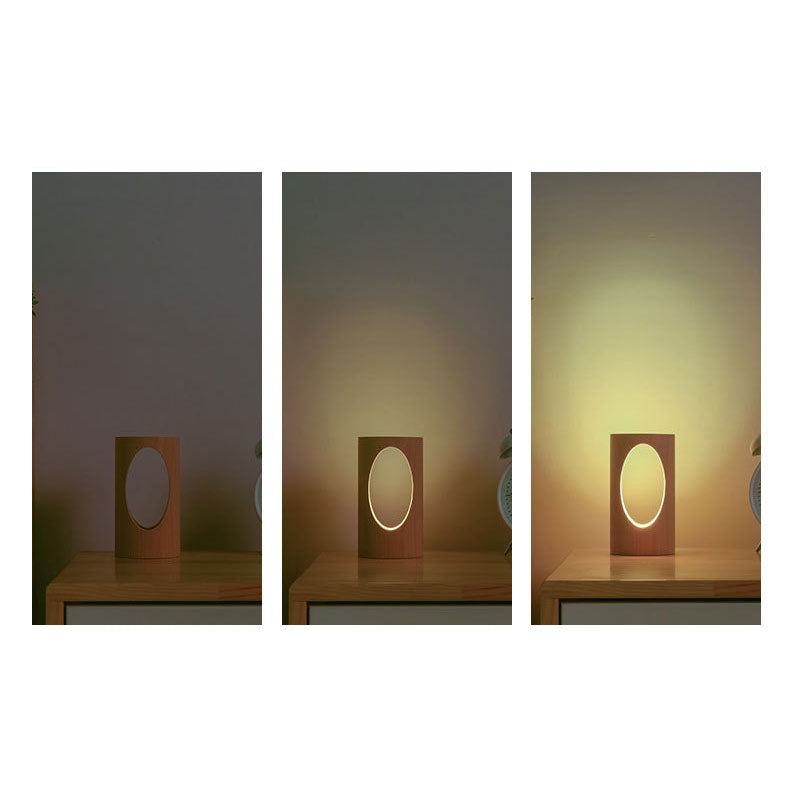 Oak & Coral | Japanese Solid Wood Rectangular Column LED Night Lamp USB Table Lamp