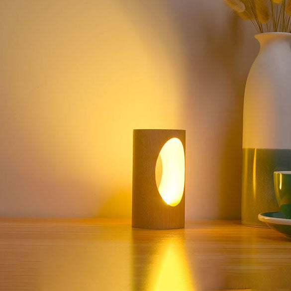 Oak & Coral | Japanese Solid Wood Rectangular Column LED Night Lamp USB Table Lamp