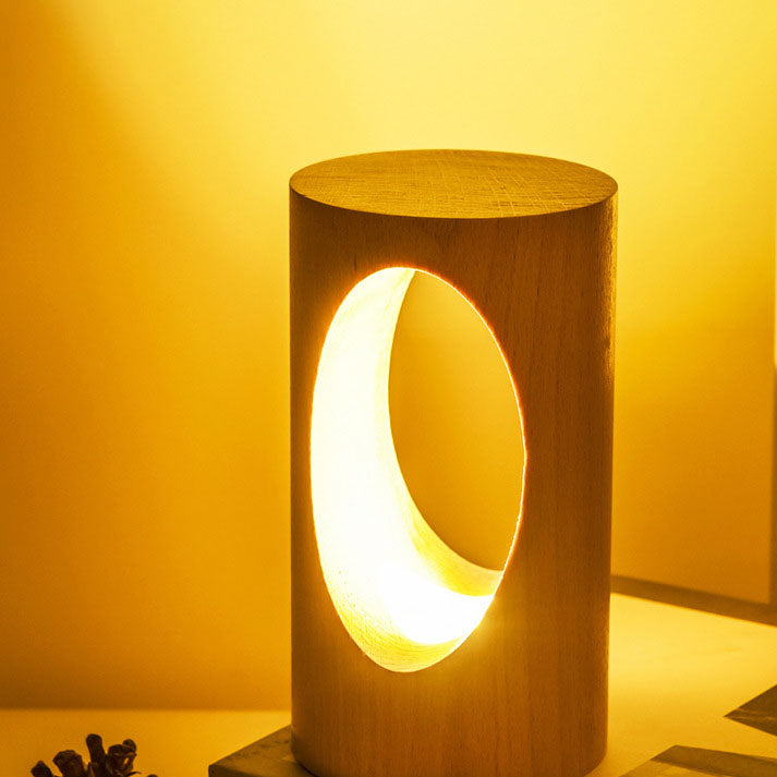Oak & Coral | Japanese Solid Wood Rectangular Column LED Night Lamp USB Table Lamp