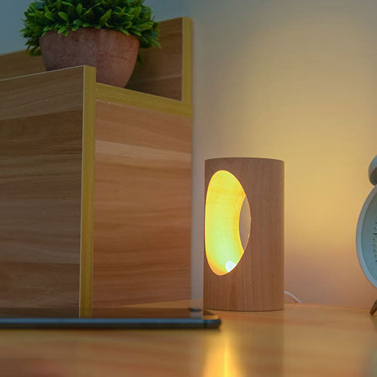 Oak & Coral | Japanese Solid Wood Rectangular Column LED Night Lamp USB Table Lamp