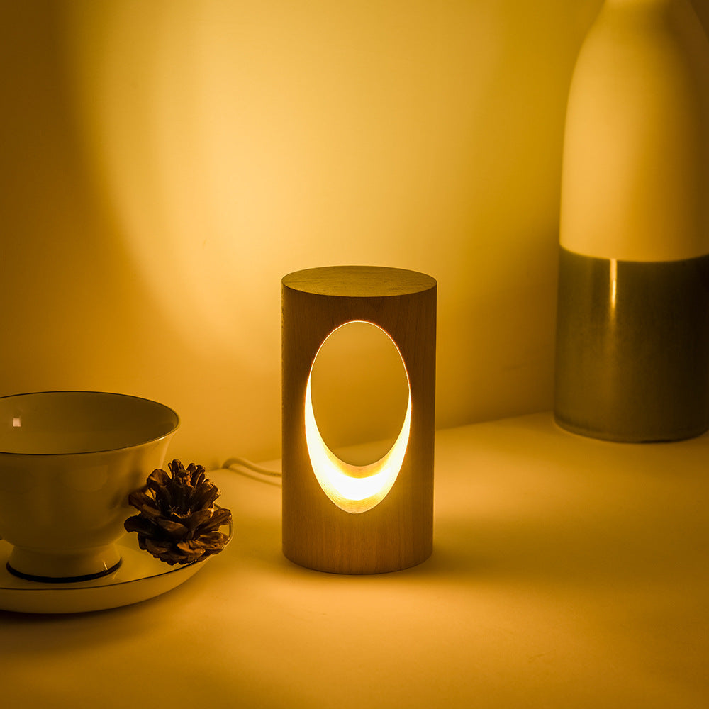 Oak & Coral | Japanese Solid Wood Rectangular Column LED Night Lamp USB Table Lamp