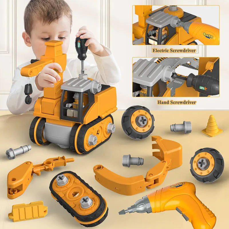 Oak & Coral | Kids Construction Vehicle Building Toy Set with Screwdriver