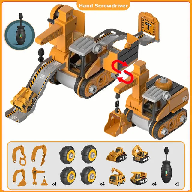 Oak & Coral | Kids Construction Vehicle Building Toy Set with Screwdriver