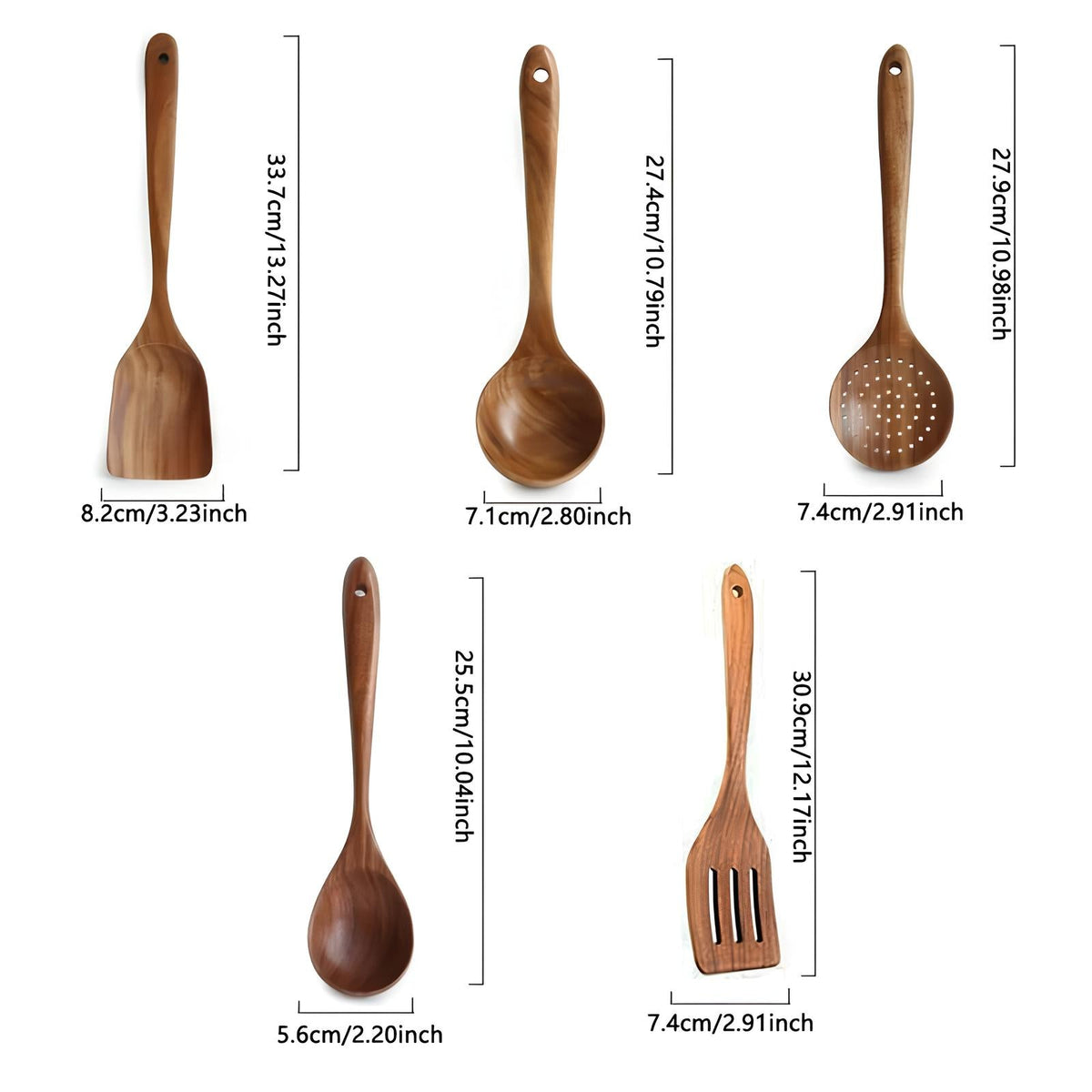 Oak & Coral Kitchen Utensils Set in Natural Wood