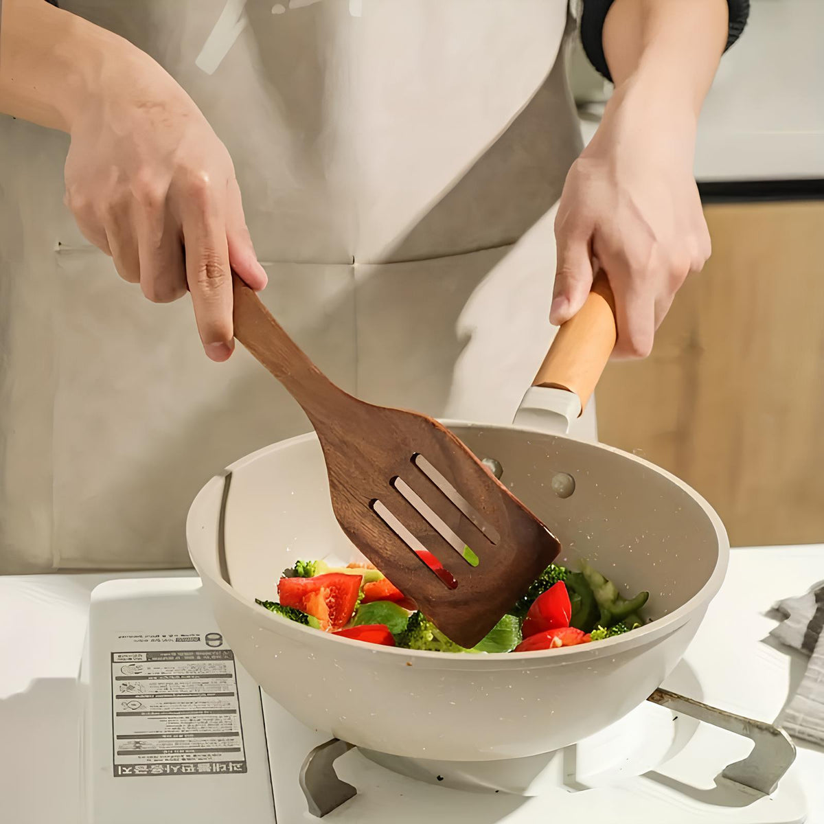 Oak & Coral Kitchen Utensils Set in Natural Wood