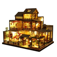 Oak & Coral | Large Realistic Wooden Dollhouse with LED Lights | DIY Miniature Playhouse