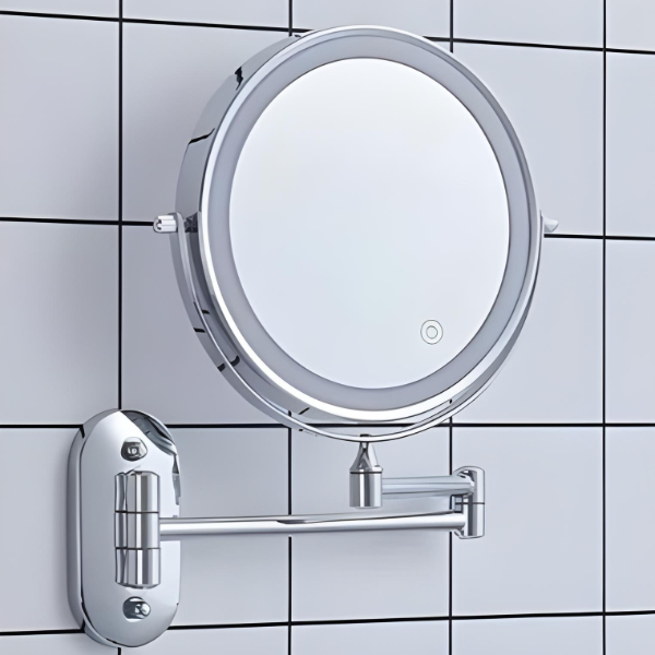 Oak & Coral LED Magnifying Mirror | Rechargeable | Cosmetics & Bathroom | Chrome Silver