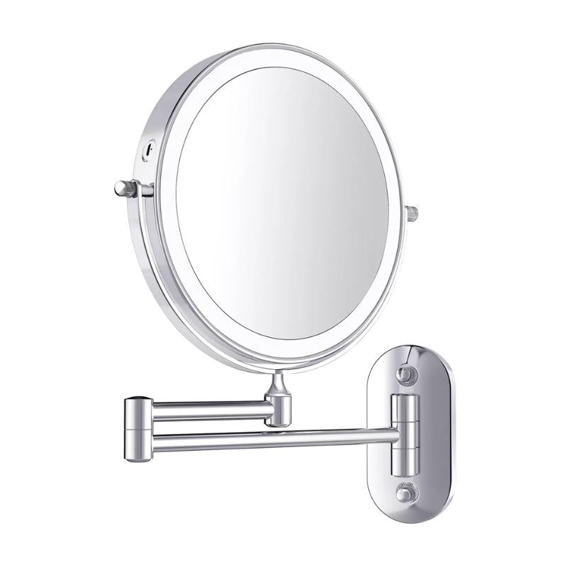Oak & Coral LED Magnifying Mirror | Rechargeable | Cosmetics & Bathroom | Chrome Silver