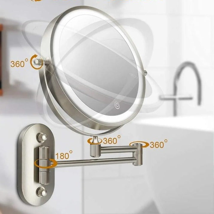 Oak & Coral LED Magnifying Mirror | Rechargeable | Cosmetics & Bathroom | Chrome Silver