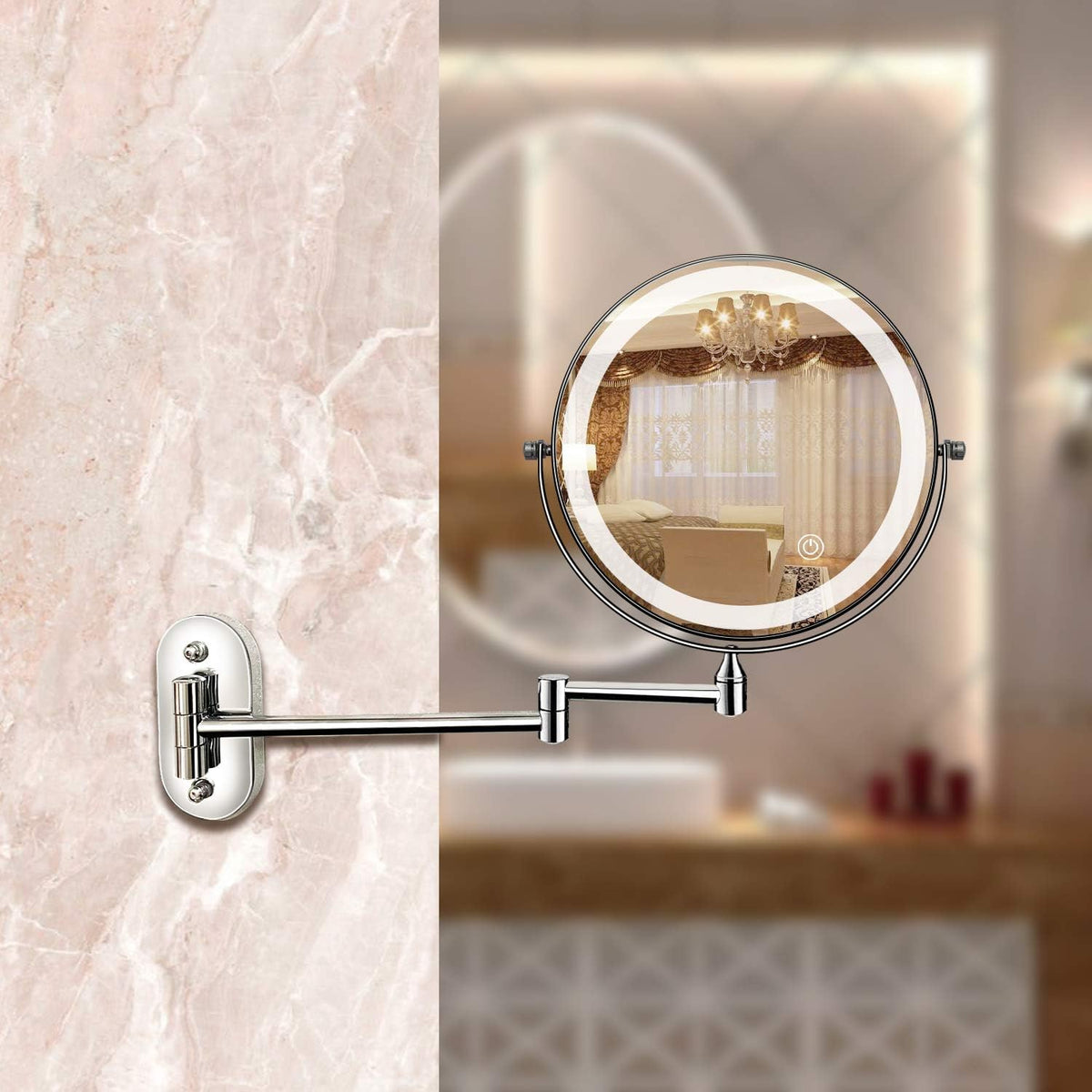 Oak & Coral LED Magnifying Mirror | Rechargeable | Cosmetics & Bathroom | Chrome Silver