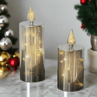 Oak & Coral | LED Smoky 2-piece Glass Candle Set