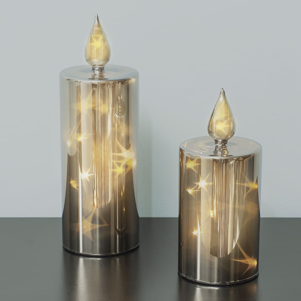Oak & Coral | LED Smoky 2-piece Glass Candle Set
