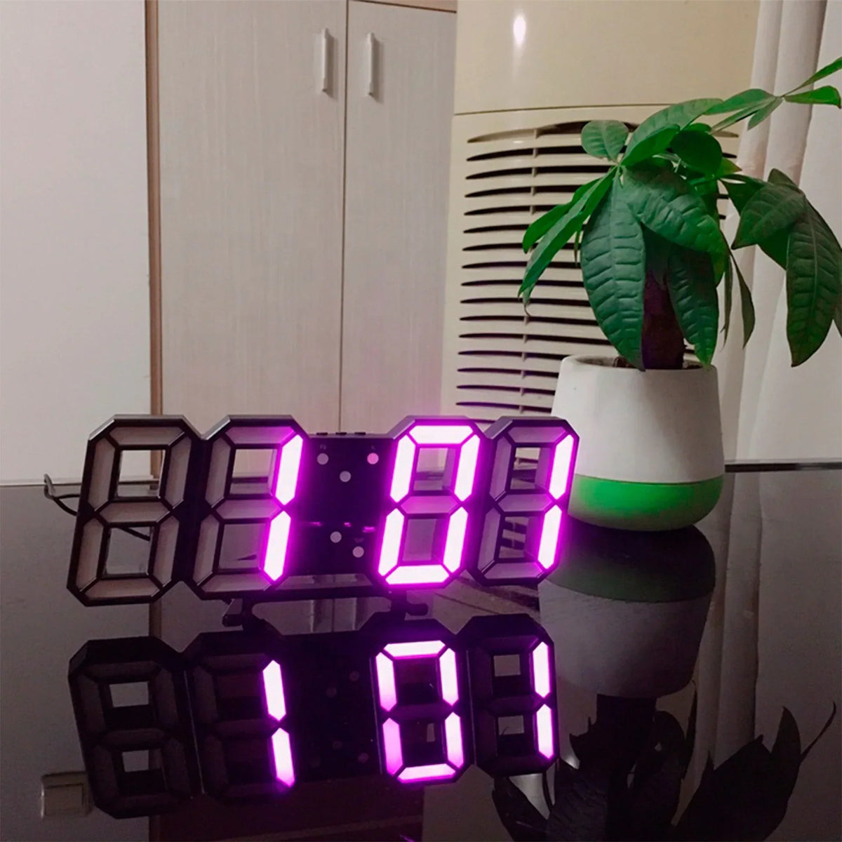 Oak & Coral | LumiSync 3D LED Wall Clock – Modern Digital Clock with Dimmable Lighting