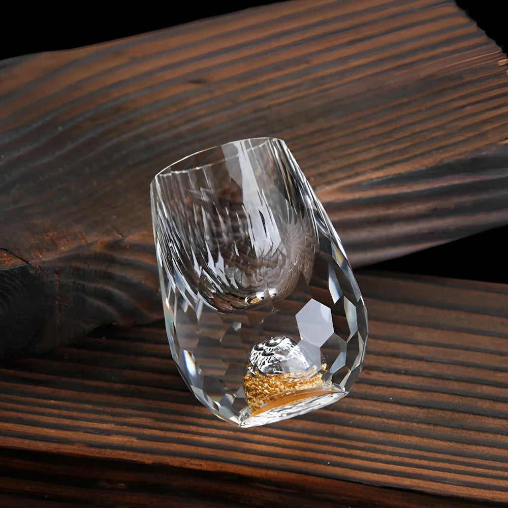 Oak & Coral | Luxury Crystal Glasses with Gold Flakes – Handmade – Set of 2 – For Whisky & Premium Beverages