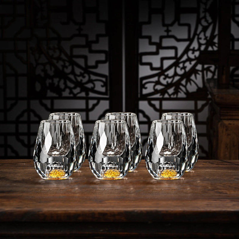 Oak & Coral | Luxury Crystal Glasses with Gold Flakes – Handmade – Set of 2 – For Whisky & Premium Beverages