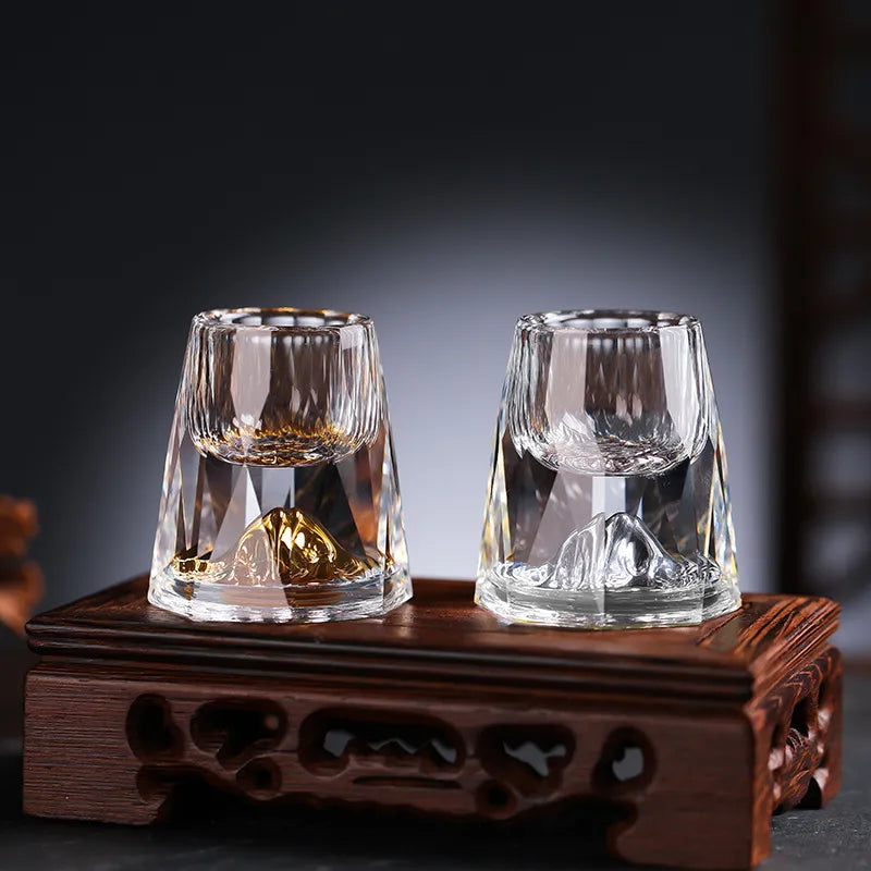 Oak & Coral | Luxury Crystal Glasses with Gold Flakes – Handmade – Set of 2 – For Whisky & Premium Beverages