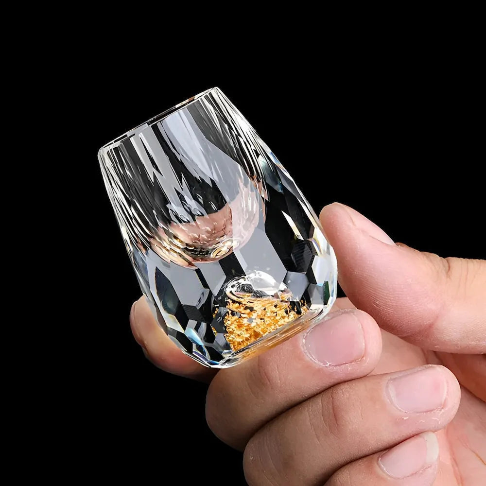 Oak & Coral | Luxury Crystal Glasses with Gold Flakes – Handmade – Set of 2 – For Whisky & Premium Beverages