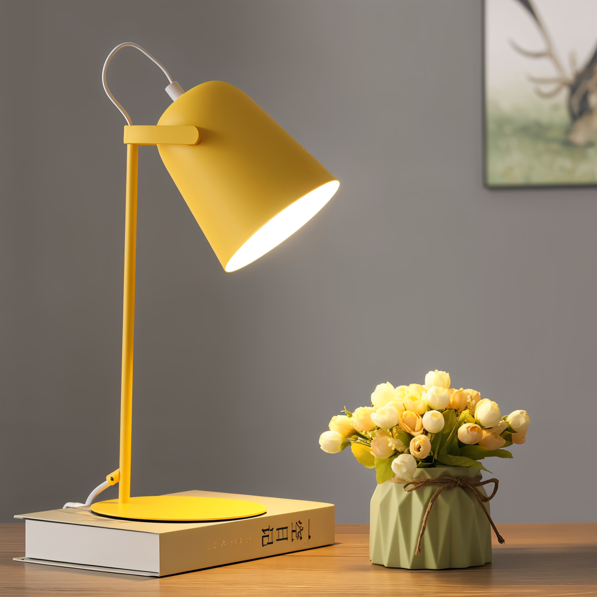Oak & Coral | Macaron Table Lamp - Nordic Yellow Desk Lamp - Adjustable Lamp