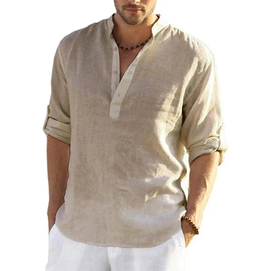 Oak & Coral | Men's Band Collar Linen Shirt