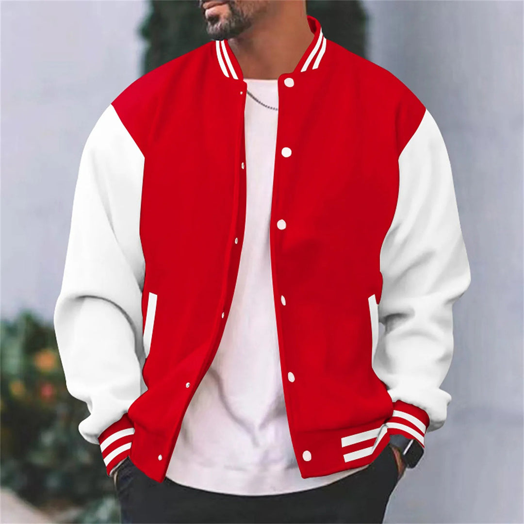 Oak & Coral | Men's Baseball Bomber Jacket with Ribbed Cuffs