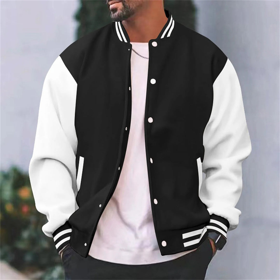 Oak & Coral | Men's Baseball Bomber Jacket with Ribbed Cuffs