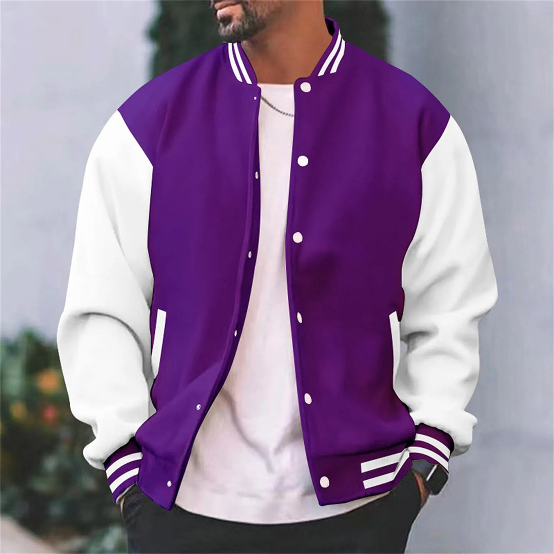 Oak & Coral | Men's Baseball Bomber Jacket with Ribbed Cuffs