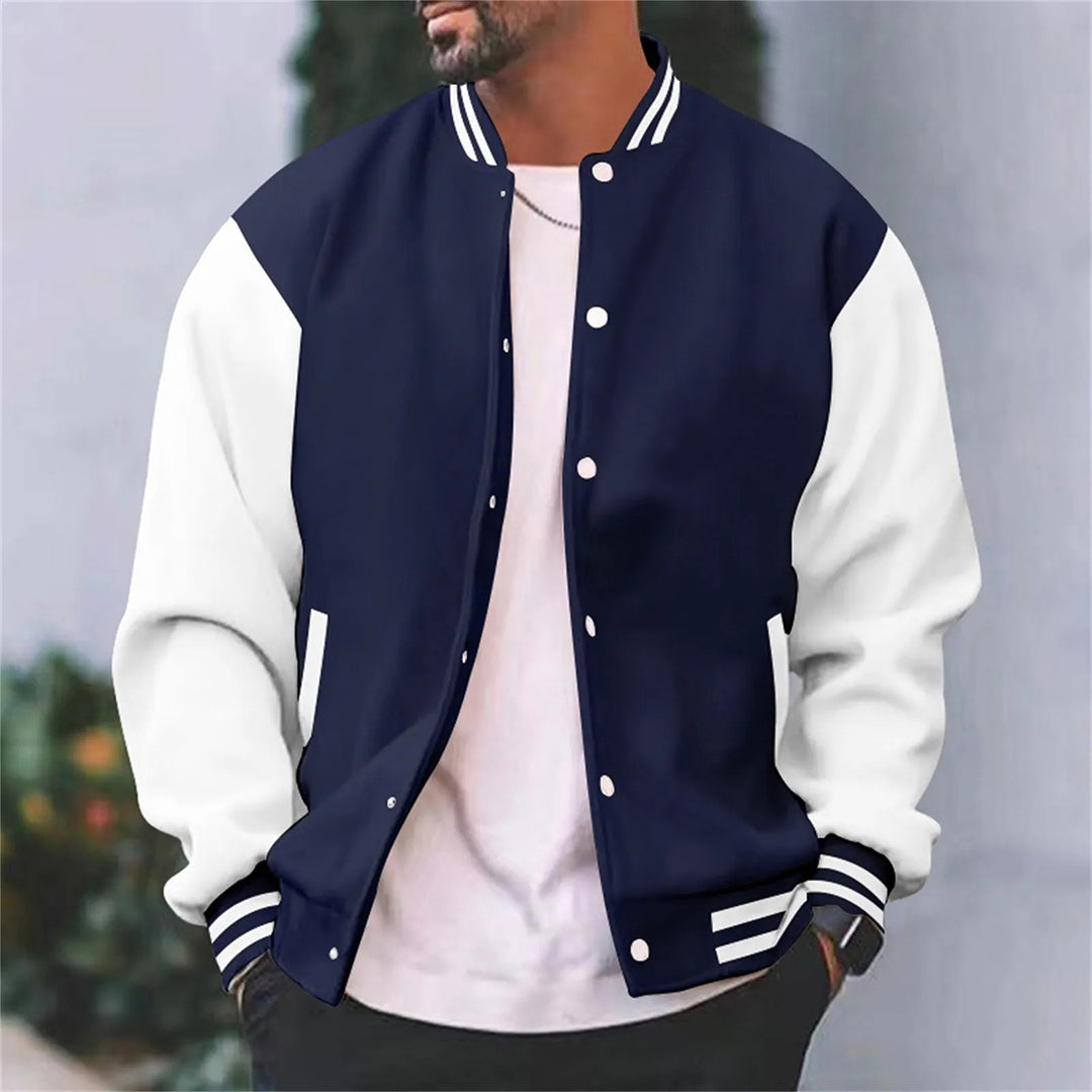 Oak & Coral | Men's Baseball Bomber Jacket with Ribbed Cuffs