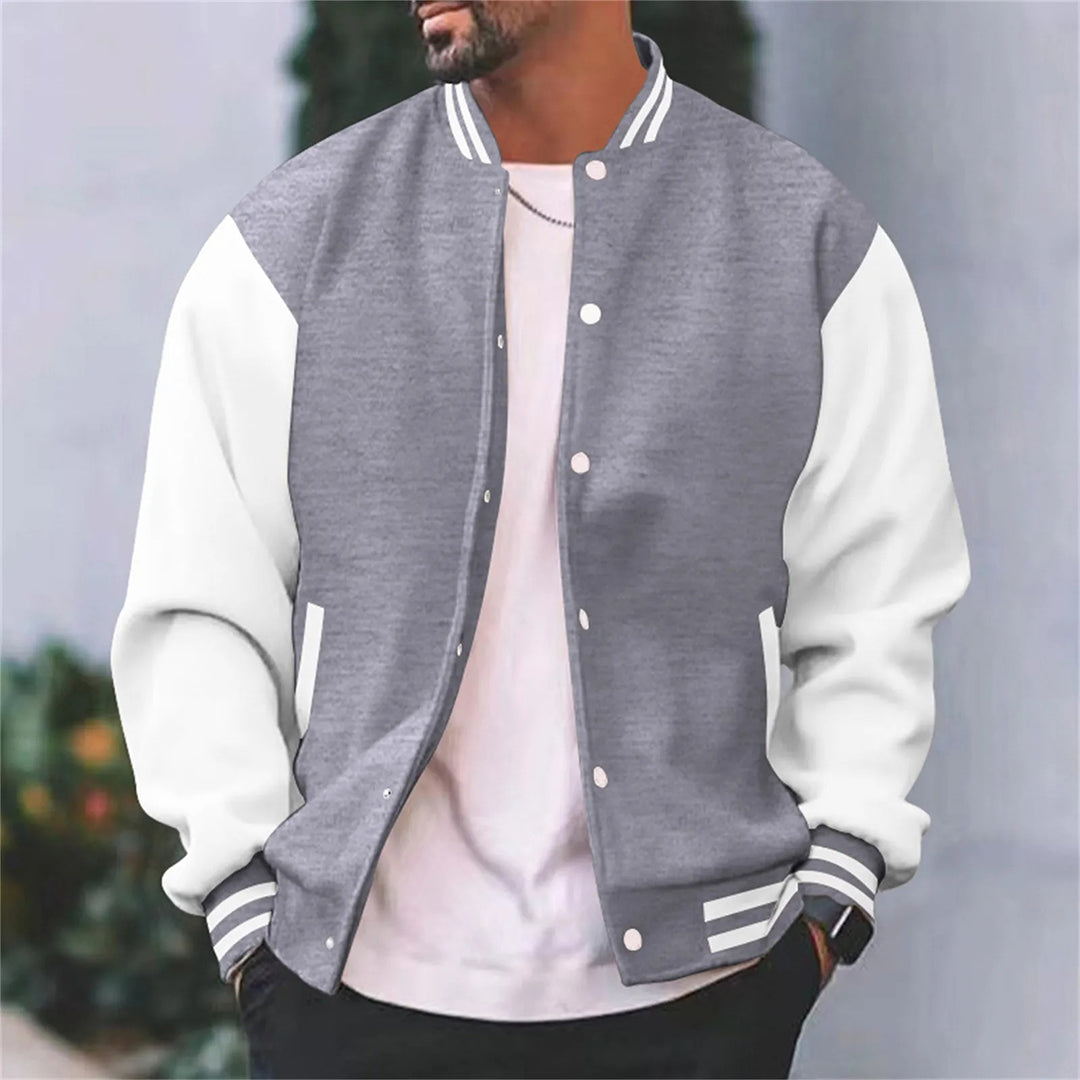 Oak & Coral | Men's Baseball Bomber Jacket with Ribbed Cuffs