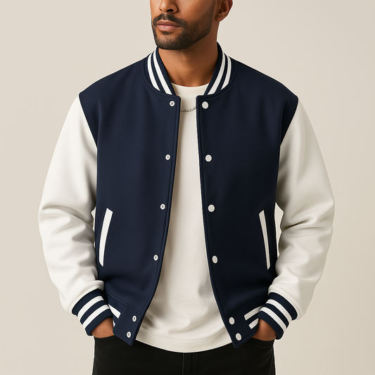 Oak & Coral | Men's Baseball Bomber Jacket with Ribbed Cuffs