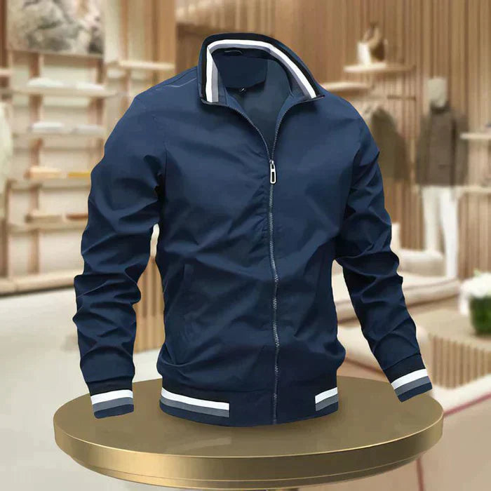Oak & Coral | Men's Bomber Jacket with Striped Collar and Cuffs
