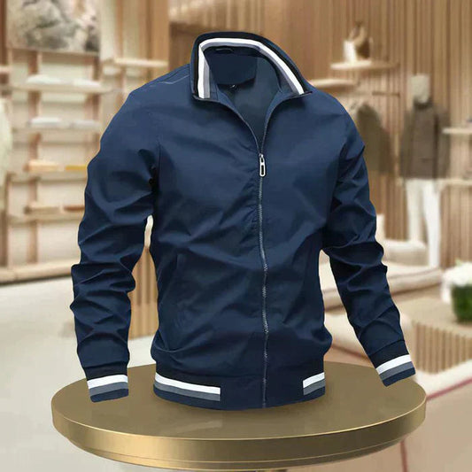 Oak & Coral | Men's Bomber Jacket with Striped Collar and Cuffs