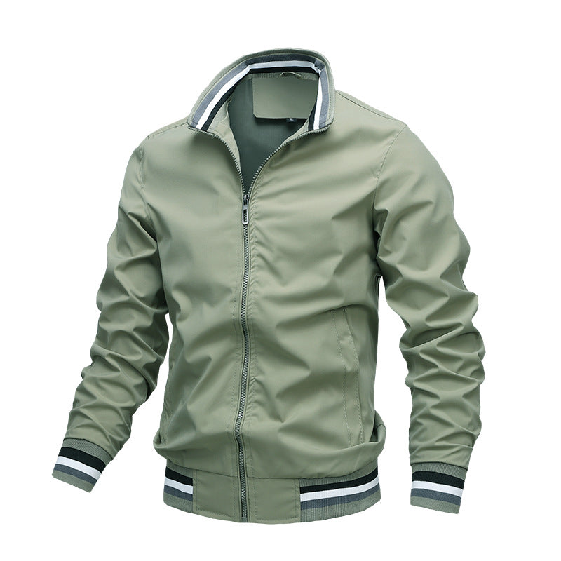 Oak & Coral | Men's Bomber Jacket with Striped Collar and Cuffs