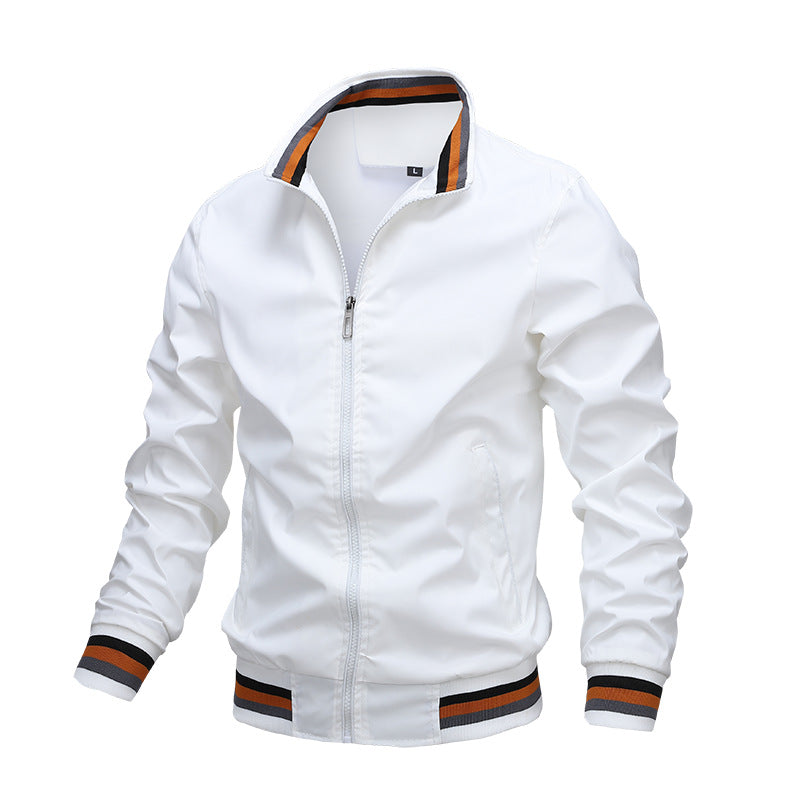 Oak & Coral | Men's Bomber Jacket with Striped Collar and Cuffs