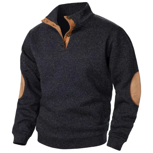 Oak & Coral | Men's Button Neck Sweatshirt with Suede Patches